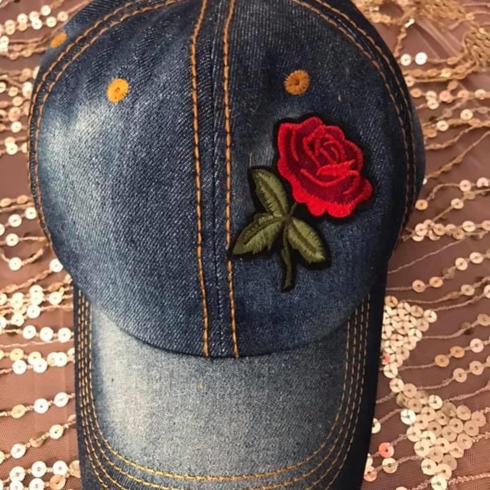 Rose denim baseball hat